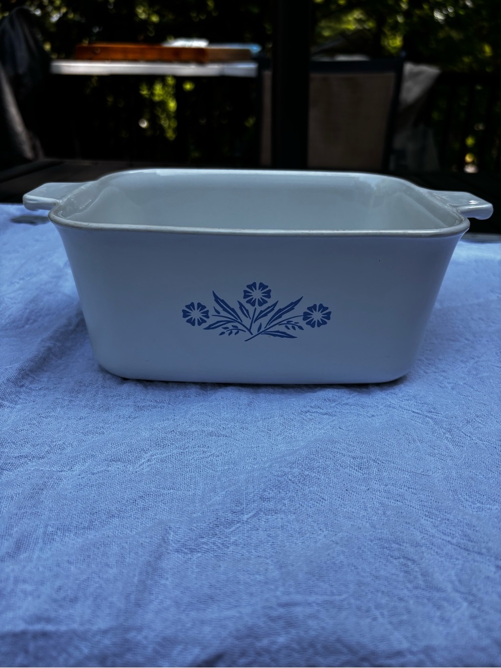 Corningware White Ceramic Bake Dish with Blue Floral Pattern